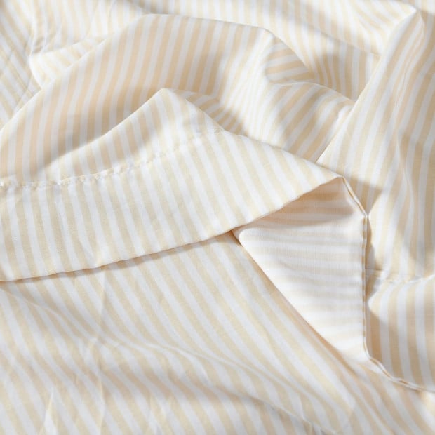 Stripes Linen Blend Sheet Set Bedding Ultra Soft - King - Beige Image 9