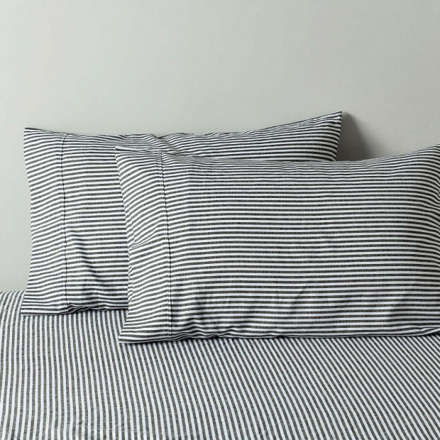 Stripes Linen Blend Sheet Set Bedding Ultra Soft - King - Charcoal Image 7