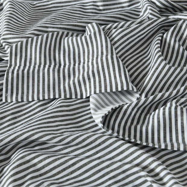 Stripes Linen Blend Sheet Set Bedding Ultra Soft - King - Charcoal Image 9