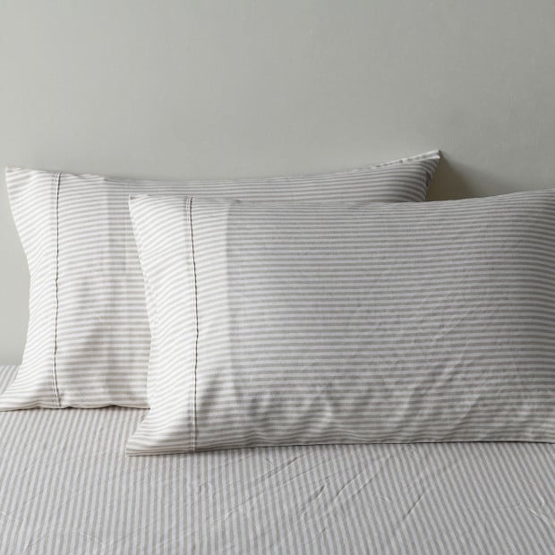 Stripes Linen Blend Sheet Set Bedding Ultra Soft - King - Grey Image 7