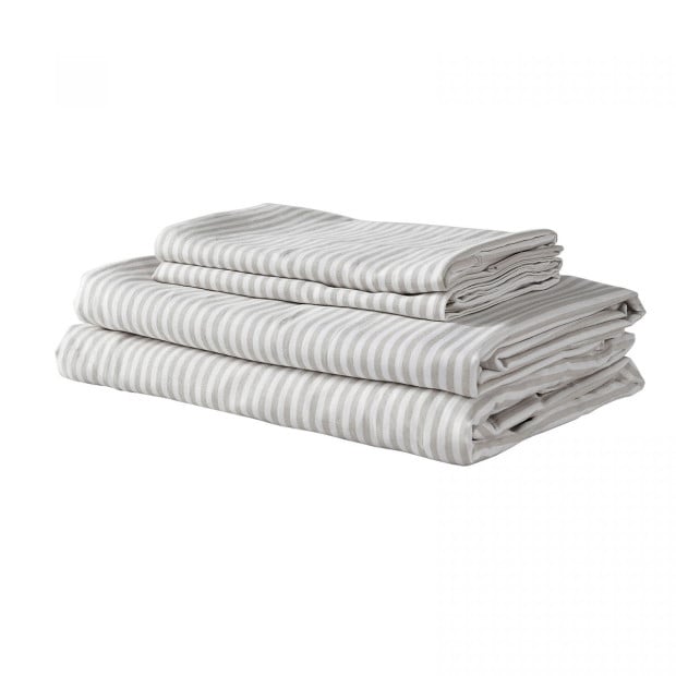 Stripes Linen Blend Sheet Set Bedding Ultra Soft - King - Grey Image 8
