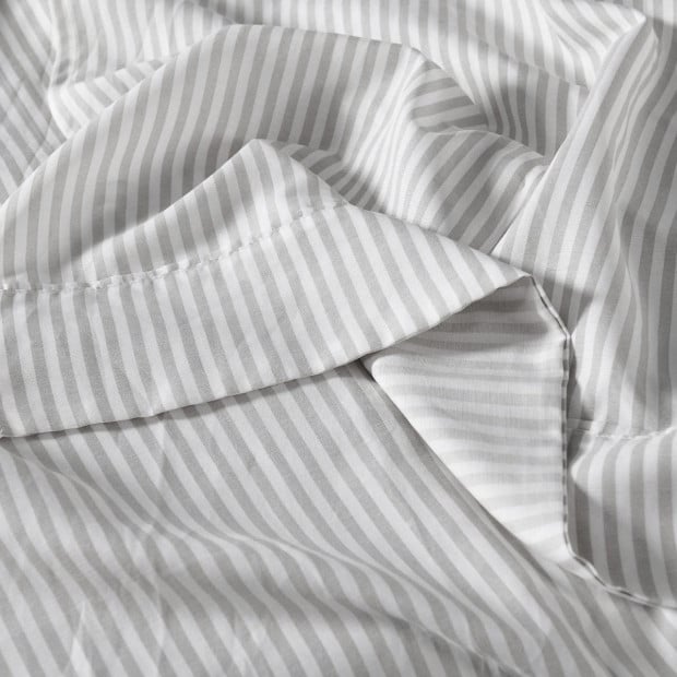 Stripes Linen Blend Sheet Set Bedding Ultra Soft - King - Grey Image 9