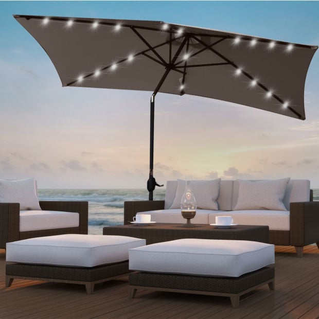 Arcadia Umbrella 3m with Solar LED Lights Garden Yard - Charcoal