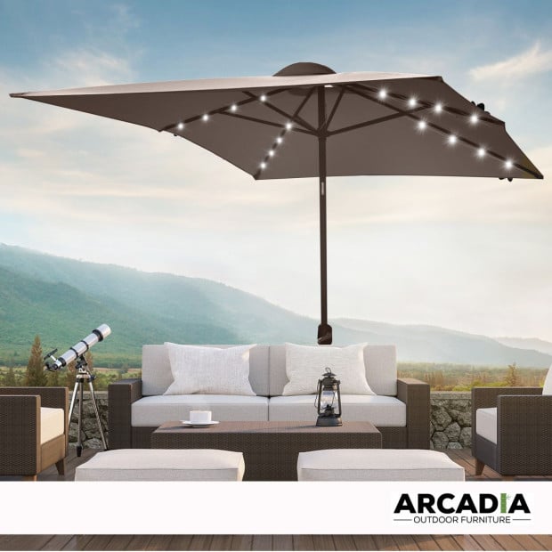 Arcadia Umbrella 3m with Solar LED Lights Garden Yard - Charcoal Image 2