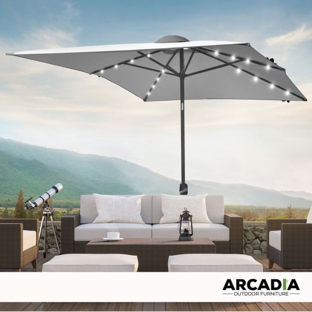 Arcadia mbrella 3m Umbrella with Solar LED Lights Garden Yard - Grey Image 2