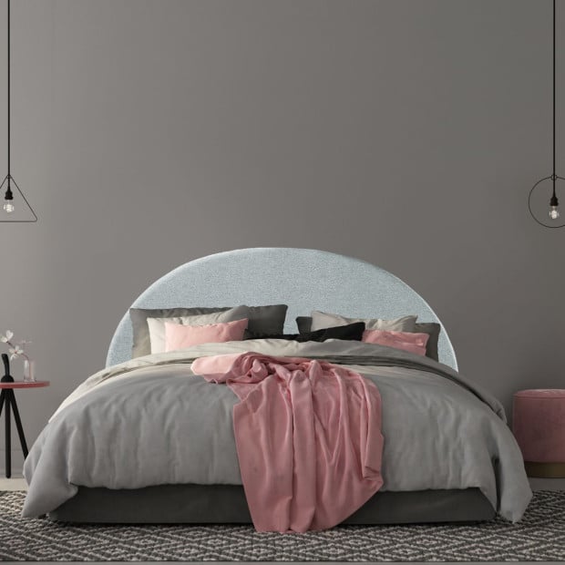 Decor Curved Light Grey Bed Head Headboard Bedhead Upholstered - Queen Image 2