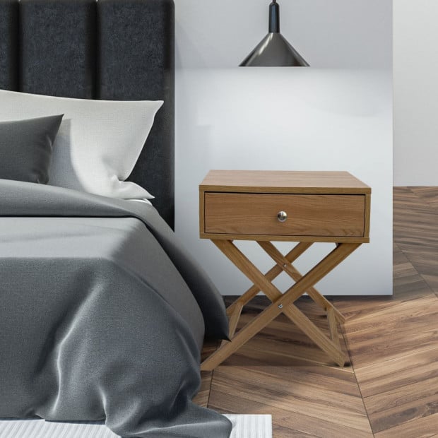 Decor Bedside Table Oak Storage Cabinet Bedroom -Oak Image 4