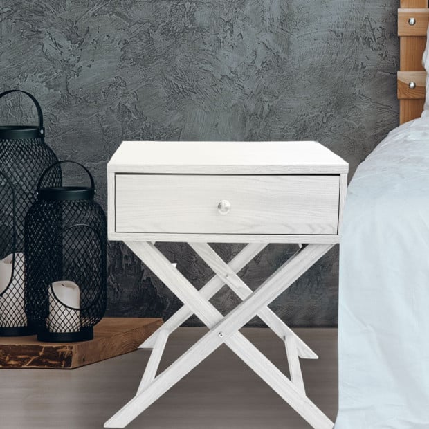 Decor Bedside Table White Storage Cabinet Bedroom - White Image 5