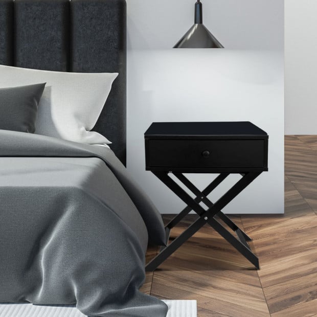 Decor Bedside Table Black Storage Cabinet Bedroom - Black Image 4