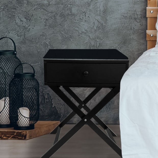 Decor Bedside Table Black Storage Cabinet Bedroom - Black Image 5