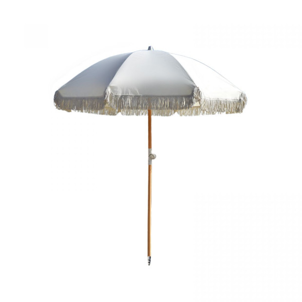 Outdoors Beach Umbrella Portable 2 Metre Fringed Sun Shade - Natural Image 2