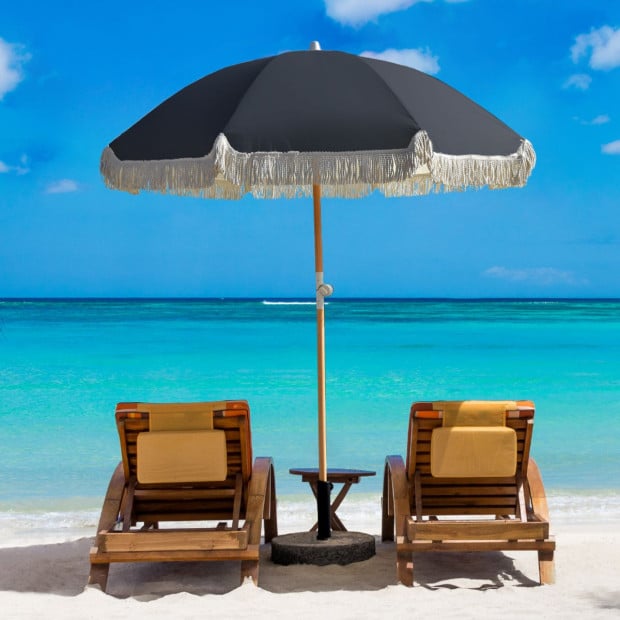 Outdoors Beach Umbrella Portable 2 Metre Sun Shade Shelter - Black