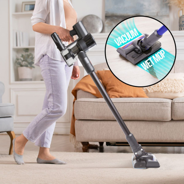 Wet Mop 2-IN-1 Cordless Stick Vacuum Cleaner Handheld Recharge - Grey Image 4