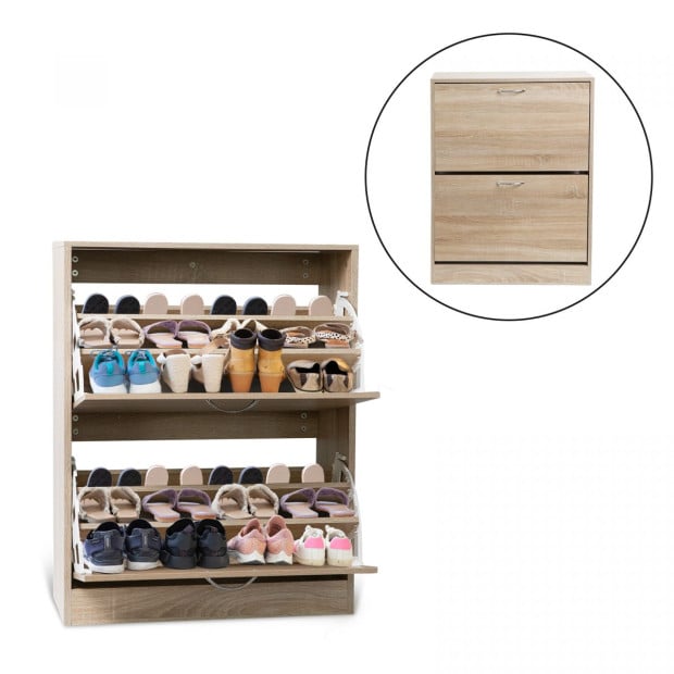 Milano Decor 24 Pair Wooden Shoe Cabinet Drawer Storage - Oak Image 3