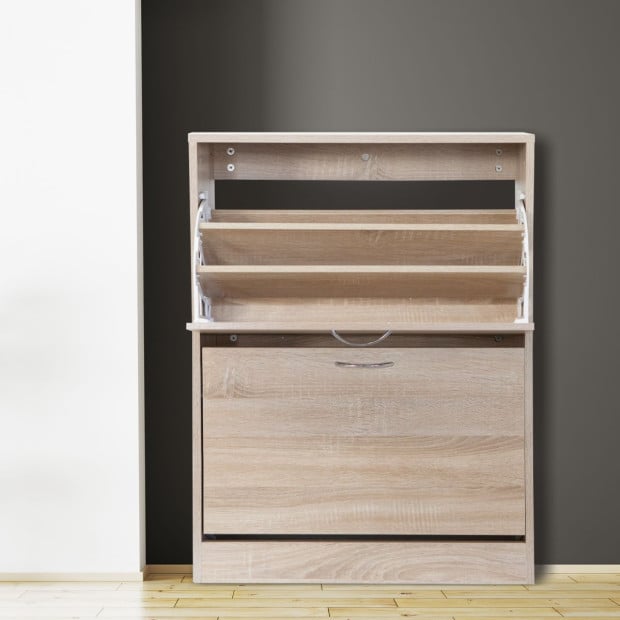 Milano Decor 24 Pair Wooden Shoe Cabinet Drawer Storage - Oak Image 5