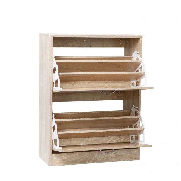 Milano Decor 24 Pair Wooden Shoe Cabinet Drawer Storage - Oak Image 7