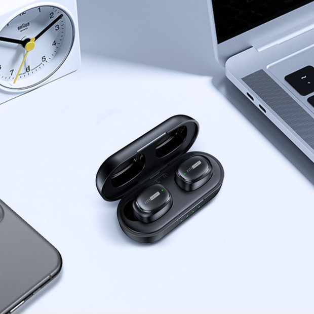Fitsmart In Ear Buds with Charging Case Portable Wireless Black