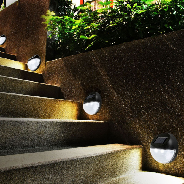 8 Pack Round Solar LED Fence Lights Outdoor Lighting Pathway Wall Image 2