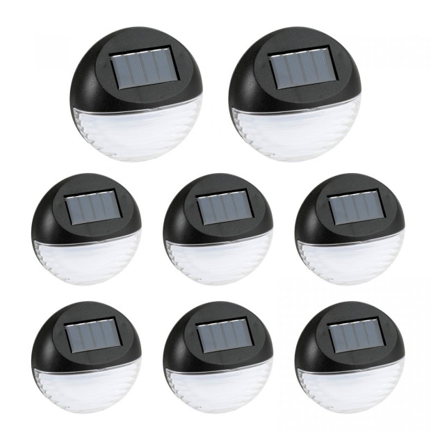 8 Pack Round Solar LED Fence Lights Outdoor Lighting Pathway Wall Image 4