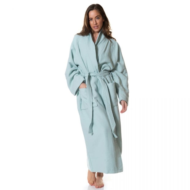 100% Cotton Bathrobe Waffle Unisex Durable - Small - Aqua Image 2