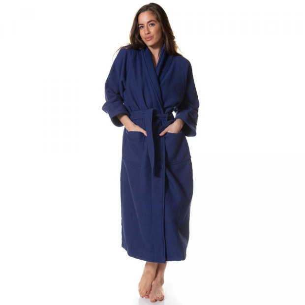 100% Cotton Bathrobe Waffle Unisex Durable - Medium - Navy Image 2