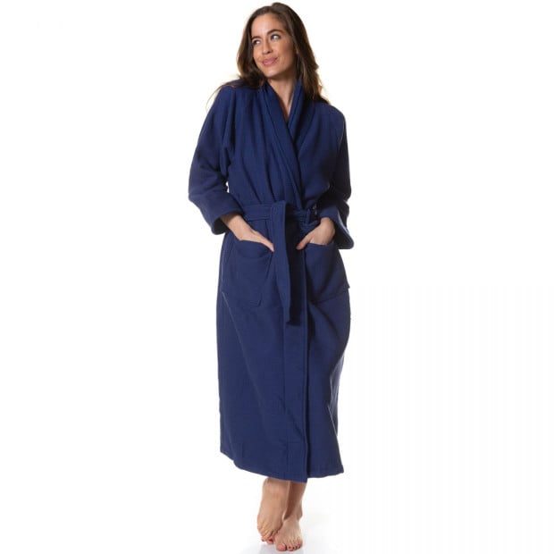 100% Cotton Bathrobe Waffle Unisex Durable - Large - Navy