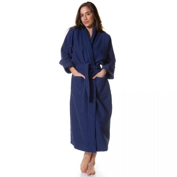 100% Cotton Bathrobe Waffle Unisex Durable - Large - Navy Image 2