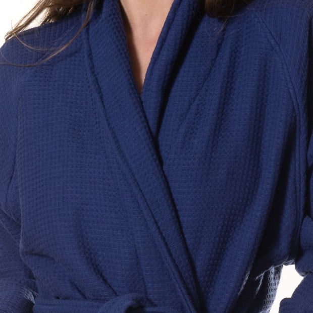 100% Cotton Bathrobe Waffle Unisex Durable - Large - Navy Image 3