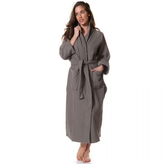 100% Cotton Bathrobe Waffle Unisex Ultra Soft Absorbent Durable - Extra Large - Charcoal