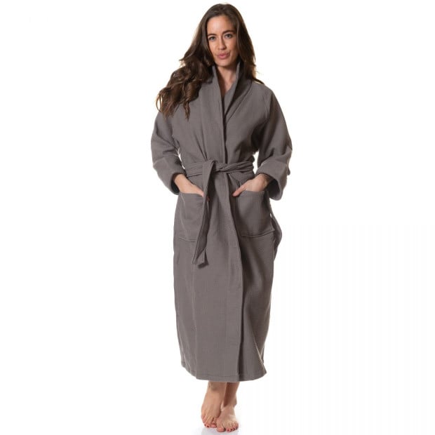 100% Cotton Bathrobe Waffle Unisex Ultra Soft Absorbent Durable - Extra Large - Charcoal Image 2