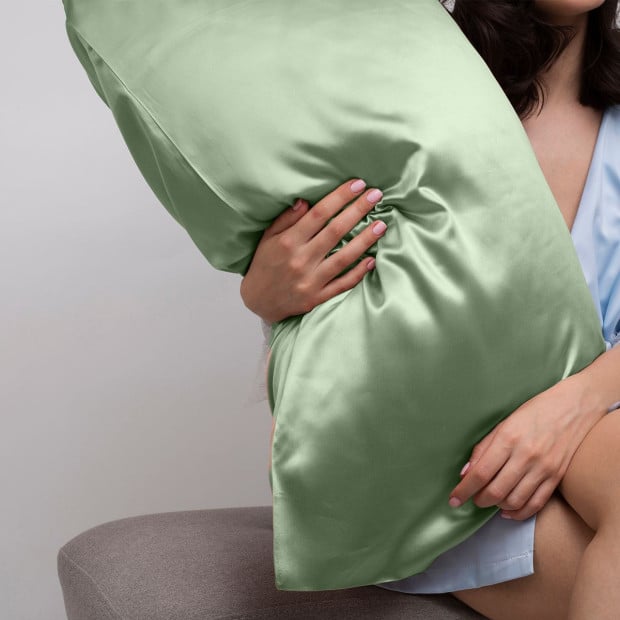 Decor Luxury Satin Pillowcase Twin Pack Size With Gift Box - Sage Image 2