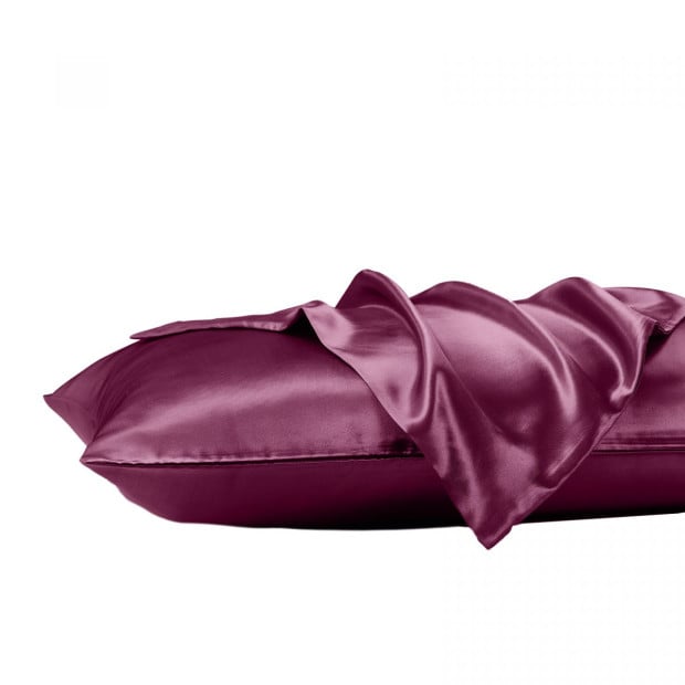 Satin Sheet Set 3 Piece Fitted Sheet Pillowcase - Queen - Malaga Wine Image 5