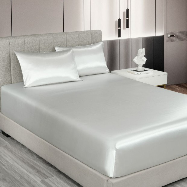 Satin Sheet Set 3 Piece Fitted Sheet Pillowcase King - Silver Image 2