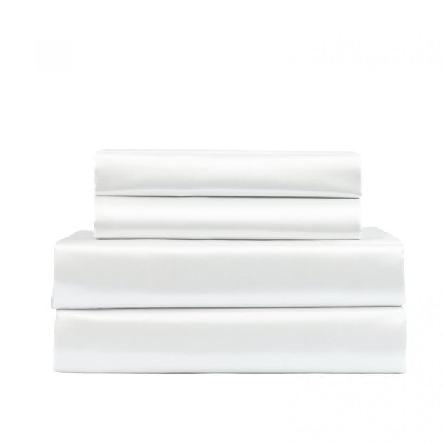Satin Sheet Set 4 Piece Fitted Flat Sheet Pillowcases - Queen - White Image 4