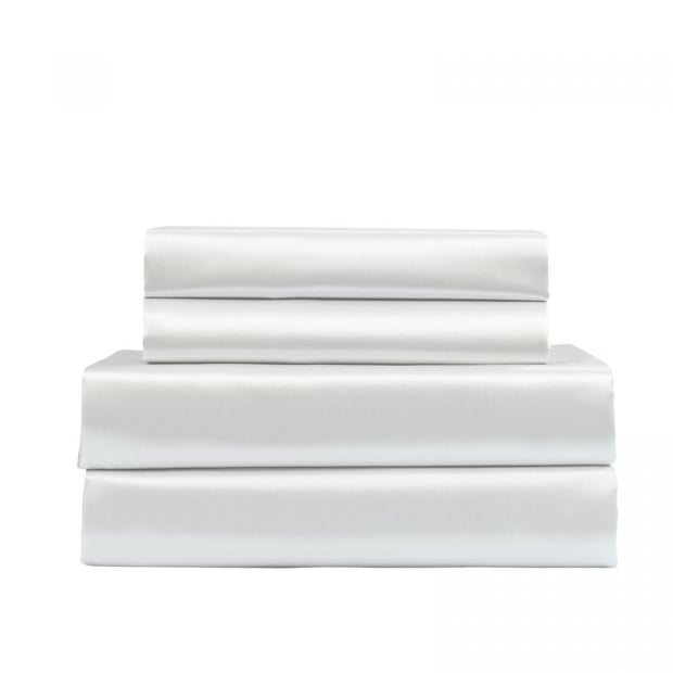 Satin Sheet Set 4 Piece Fitted Flat Pillowcases Queen Silver Image 4