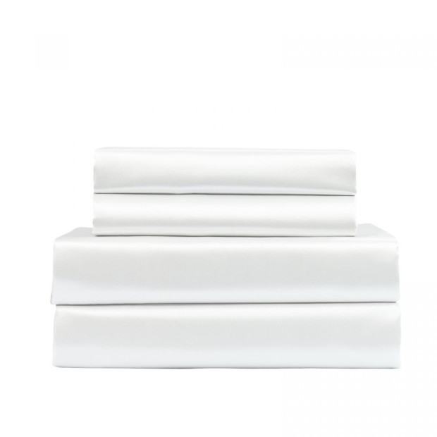 Satin Set 4 Piece Fitted Flat Sheet Pillowcases - King - White Image 4