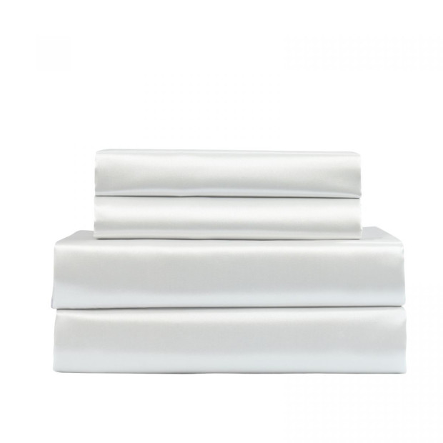 Satin Sheet Set 4 Piece Fitted Flat Sheet Pillowcases- King - Silver Image 4