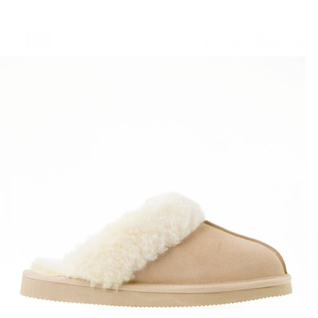 Ugg Scuff Slippers Womens Leather Upper Wool Lining (6-7) - Beige Image 2