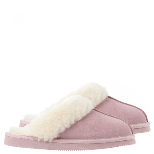 Ugg Scuff Slippers Womens Leather Upper Wool Lining (5-6) - Pink