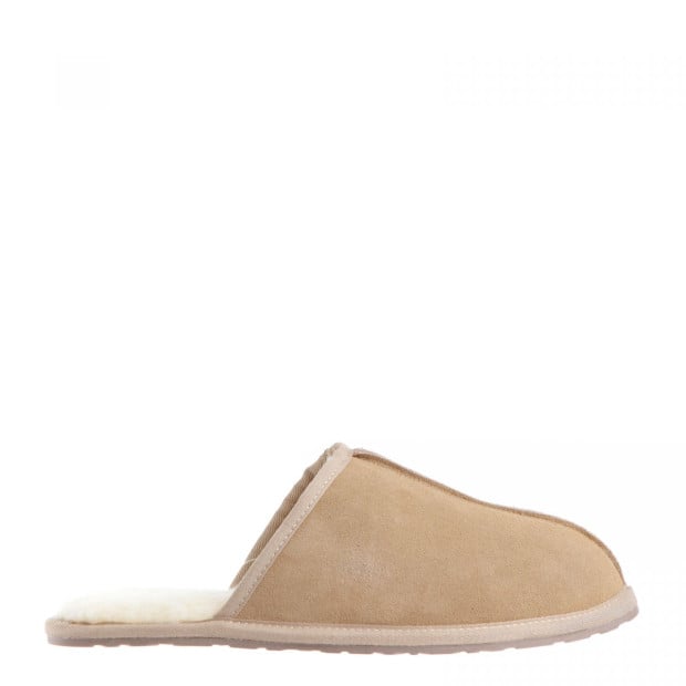 Ugg Scuff Slippers Mens Leather Upper Wool Lining (12-13) - Beige Image 2