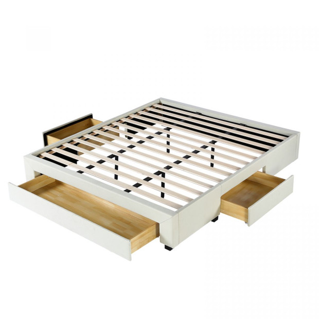 Decor Bed Base with Drawers Upholstered Fabric Wood Cream - Double - Cream Image 7