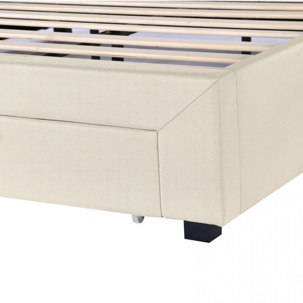Decor Bed Base with Drawers Upholstered Fabric Wood Cream - Double - Cream Image 8