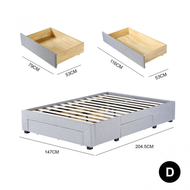 Bed Base with Drawers Upholstered Fabric Wood Grey - Double - Grey Image 2