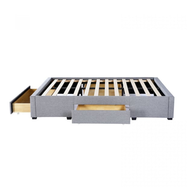 Bed Base with Drawers Upholstered Fabric Wood Grey - Double - Grey Image 7