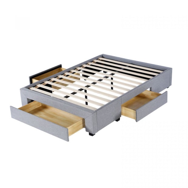 Bed Base with Drawers Upholstered Fabric Wood Grey - Double - Grey Image 8