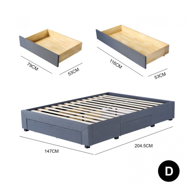 Bed Base with Drawers Upholstered Fabric Wood Charcoal - Double - Charcoal Image 2