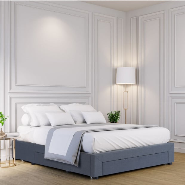 Bed Base with Drawers Upholstered Fabric Wood Charcoal - Double - Charcoal Image 3