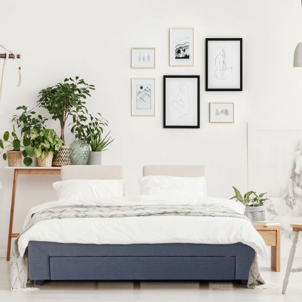 Bed Base with Drawers Upholstered Fabric Wood Charcoal - Double - Charcoal Image 5