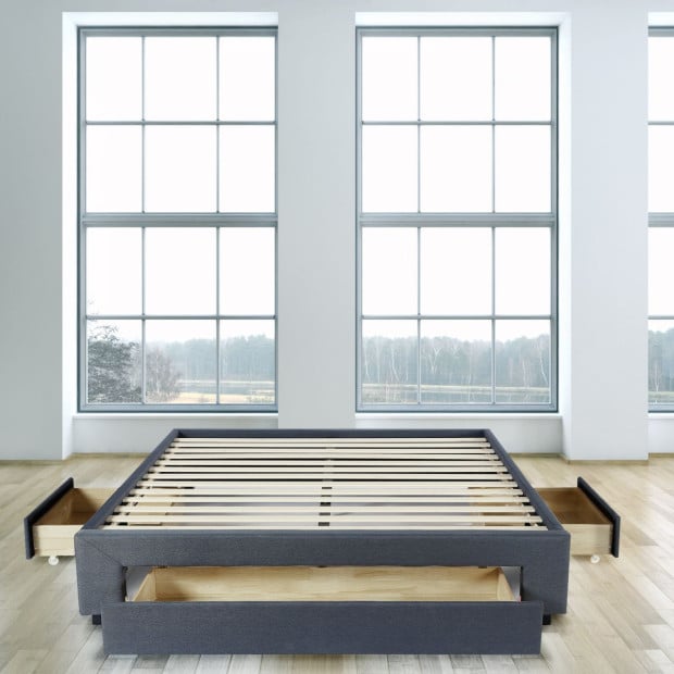 Bed Base with Drawers Upholstered Fabric Wood Charcoal - Double - Charcoal Image 6