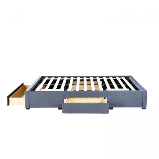 Bed Base with Drawers Upholstered Fabric Wood Charcoal - Double - Charcoal Image 8